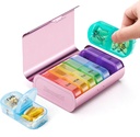 Zannaki Metall XL Wöchentliche Pille Organizer 2 Mal pro Tag, Große Reise täglich Pille Box 7 Tage, Portable Woche zweimal Pillenhalter Container, AM PM Pille Fall für Medizin Vitamin-Ergänzung, Rosa