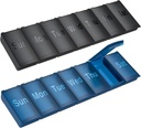 2 Pack Wöchentliche Pille Organizer, große tägliche Vitamin Pille Box,Portable Reisen Freundlich 7 Tage Pille Behälter Medizin Halter, Handtasche Outdoor Camping Kleine Pille Fall für Ergänzungen Fischöl (Black+Blue)