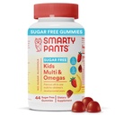 SmartyPants Gummies multivitamine enfants, sans sucre: Omega 3 (ALA), vitamine D3, C, vitamine B12, B6, A, K & zinc pour le soutien immunitaire, biotine, sans érythritol, banane fraise, 44 comte (22 jours)