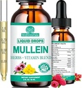 Mullein Tropfen für Lunge, Bio Mullein Blatt Extrakt w/Elderberry Echinacea Tropfen für Lung Health Mullein Blatt Tincture Alcohol Free - Lung Detox für Raucher Sinus Immunität & Atemschutz