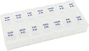 Ezy Dose Weekly 7-Day AM/PM Pill Organizer, Vitamin Case and Medicine Box, Medium Compartments for Twice-Daily Dosing, Natural Color Design, Easy-Open Lids, Portable and Perfect for Home oder Travel Use