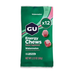 GU Energy Chews, Watermelon Energy Gummis mit Elektrolyten, Vegan, Gluten-Free, Kosher, Koffeinfrei, und Dairy-Free On-The-Go Energie für jede Workout, 12 Taschen (24 Portionen insgesamt)