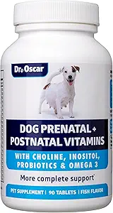 Dog Prenatal Vitamine. Die nur 2in1 Prenatal & Postnatal Vitamine für Hunde mit Folsäure, Omega 3, Probiotika, Choline & Inositol, Schlüssel für Mutter & Welpen, 90 Tabletten