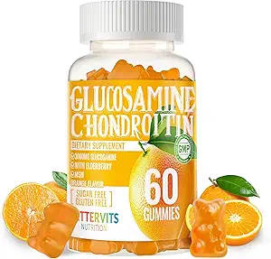 Glucosamin Chondroitin Gummis mit MSM & Elderberry Extra Strength - Joint Support, Antioxidant Immun Support Supplement für Erwachsene, Männer & Frauen.60 Orange Gummis