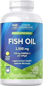 Rite Aid Fish Oil 1000mg, 365 Softgels - Natürliche Zitronenflamme, mit EPA und DHA, unterstützt Herz, Gehirn und Vision Gesundheit