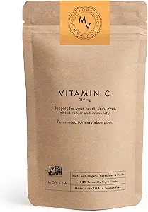 Movita Fermented Vitamin C 250mg – Immunität Booster, Antioxidantienschutz, Aids Collagen Synthesis & Eisen Absorption – Bio, Vegan, Glutenfrei, Non-GMO – 30-Day Supply (Eco-Friendly Pouch)