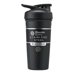 BlenderBottle Strada Shaker Cup Insulated Edelstahl Wasserflasche mit Draht Whisk, 24-Ounce, Schwarz
