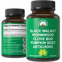 Wormwood Black Walnut Clove Cleanse für Menschen. Elimination Detox + Darmunterstützung Kapseln Ergänzung für Erwachsene und Kinder. Pillen mit Artichoke und Kürbis für zusätzliche Vorteile gesehen