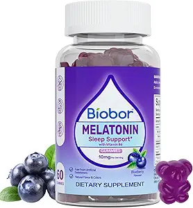 Natürliche Melatonin Gummy 10mg, Schlafunterstützung Ergänzung Gummi Vegan Diät mit Vitamin B6 für Erwachsene (Blueberry, 60 Count)