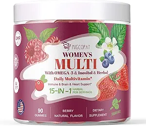 Multivitamin für Frauen, Frauen Multivitamin Gummy w/Omega-3, Inositol, Folate, Biotin, Vitamine A, C, D3, E, B12 für Herz, Gehirn, Haar, Energie & Immune, Zuckerfreie Gummie, Berry Flavor, 90 Cts