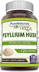Pure Naturals Psyllium Husk Supplement | 750 Mg Pro Servieren | Veggie Kapseln | Non-GMO | Gluten-Free | Made in USA (120 Count)