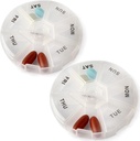 Deke Home - Runde Tragbare Pille Box (2 Pack), Medizin Planner, Kleine 7 Tage wöchentlich Reisecontainer, Medikamente, Vitaminhalter, Pillbox Organizer, Pill Dispenser, Tägliche Sorter & Erinnerung, BPA kostenlos