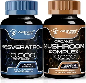 WELLNESS LABSRX Resveratrol Kapseln 10.000mg - Pilz Ergänzung Kapseln