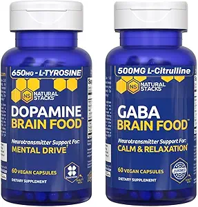 NATURAL STACKS Dopamine & GABA Brain Food Bundle - Unterstützt Mental Drive, Calmness & Relaxation* - 120 Gesamtkapseln