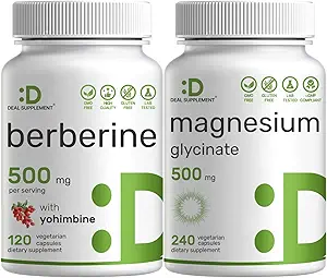 Deal Supplement Magnesium Glycinate 500mg Veggie Capsules & Berberine Supplement mit Yohimbine Bundle – leicht absorbiert Chelatmineral – Hohe Absorption Hydrochlorid HCl Formen