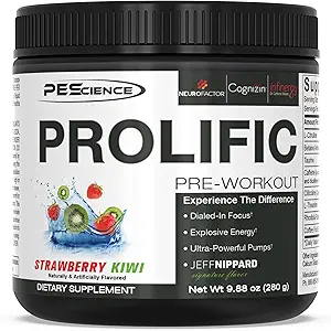 PEScience Prolific Pre Workout Powder, Erdbeer Kiwi, 40 Scoop, Energieergänzung mit Stickstoffoxid