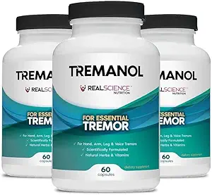 Tremanol Natural Aid Essential Tremor Relief Kräuterergänzung für neurologische Unterstützung - Inklusive Vitamin B2 & B12, Passionflower & Skullcap für Hand Tremor Aids - Made in USA, 60 Caps (Pack von 3)