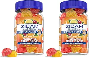 Zicam Cold Remedy Zinc Medicated Fruit Drops, sortierte Aromen, Homöopathische, Kalte Verkürzung Medizin, verkürzt Kalte Dauer, 25 Count (Pack von 2)