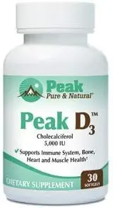 Peak Pure & Natural Peak D3 - Calciferol Vitamin D3 5.000 IU - Immununterstützung - Unterstützung Herzgesundheit - Boost Energy - Tägliches Vitamin für Erwachsene | 30 Kapseln