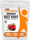 BulkSupplements.com Polvere di estratto di radice di barbabietola organica - polvere di radice di barbabietola, supplemento di ossido nitrico - Vegan & Gluten Free, 400mg per porzione, 250g (8.8 oz) (pacchetto di 1)