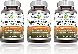Erstaunliche Formeln Calcium Magnesium Zink mit Vitamin D3 Supplement | Non-GMO | Gluten Free | Made in USA (300 Count | 3 Pack)
