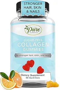 Rein von Natur Kollagen Gummi für Frauen & Männer, Sugar-Free Collagen Gummy für natürliche Kollagenproduktion, Haar, Haut und Nägel Unterstützung, Pektin Ergänzungen Chews (60 Count)