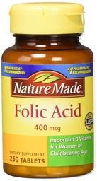 Naturgemachte Folsäure (400 mcg) Tabletten, 250 Count, Packung von 2