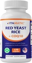 Vitamatic Citrinin-Free Red Yeast Rice 1200 mg. Kapseln mit CoQ10 100mg, Flush Free Niacin 100mg, & Knoblauch Pulver 20mg - 120 Veg Kapseln
