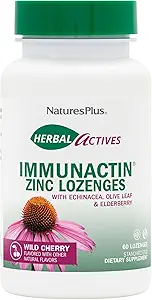 NaturesPlus Kräuter-Aktive Immun-Actin Zinc Lozenges - 10 mg Zink, 60 Vegan Lozenges - Wild Cherry Flavor - Immune Booster mit Echinacea & Elderberry - Vegetarisch, Glutenfrei - 60 Servierungen