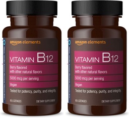 Elemente Vitamin B12 Methylcobalamin 5000 mcg - Normale Energieproduktion und Stoffwechsel, Immunsystem Unterstützung - 2 Monate Versorgung, Berry Flavored Lozenges, 65 Count (Pack von 2)