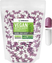 XPRS Nutra Größe 00 Leere Kapseln - 1000 Graf Leere Vegan Kapseln - Vegetarische leere Pillen - DIY Gemüse Kapsel Füllung- Veggie Pillen Caps (Lavender/White)