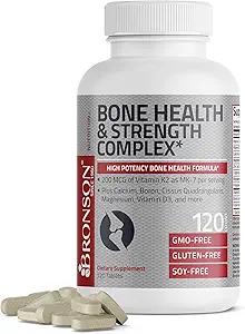 Bronson Bone Health & Strength Complex* Hohe Potenz Formel 200 MCG Vitamin K2 als MK7, Plus Calcium, Boron, Cissus Quadrangularis, Magnesium, Vitamin D3, und mehr - Non-GMO, 120 Tabletten