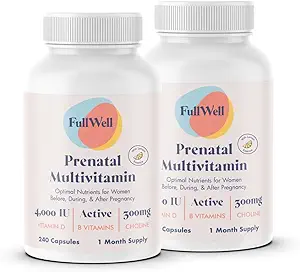 FullWell Prenatale Vitamine Zitrone | Cholin, Folat, Vitamin D für fetales Wachstum, Gehirnentwicklung | 26 Vital Nährstoffe | Dietitian-formuliert, OBGYN empfohlen, nicht-GMO, 3. Partei getestet, 60 Servietten