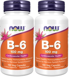 JETZT Ergänzungen, Vitamin B-6 (Pyridoxin HCl) 100 mg, Herz-Kreislauf-Gesundheit*, 100 Veg Kapseln (Pack von 2)