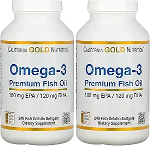 California Gold Nutrition Premium Fish Oil, Omega-3, 180 mg EPA, 120 mg DHA, Konzentriertes Triglycerid-Form, 240 Fish Gelatin Softgels, 2 Pack