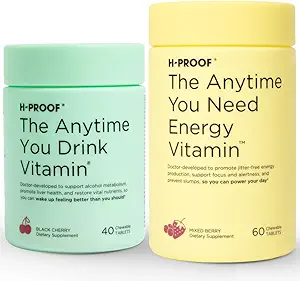 H-PROOF Bundle & Save, The Anytime You Drink Vitamin, 40 Kautabletten (20 Portionen), Schwarze Kirsche & The Anytime Sie brauchen Energie Vitamin, 60 Kautabletten (30 Portionen), Mischbeere