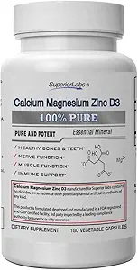 Superior Labs - Calcium Magnesium Zink D3 - Essential Mineral Trio - 180 pflanzliche Kapseln - Gesunde Knochen & Zähne - Nerve Signaling - Muskelfunktion - Immununterstützung