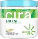 Cira Daily Greens - Natürlich gesüßt, Bio Spirulina Superfood Pulver mit Premium, Antioxidant-Rich Zutaten für Entbloung, Verdauung, & Energie - Ananas-Kokos, 30 Portionen