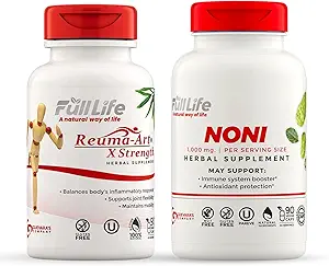 Full Life Reuma-Art X Strength and Noni Capsules - Kräuterergänzung - Bio Noni Fruit Extract - Kosher, Glutenfrei - 90 Veggie Kapseln Jede