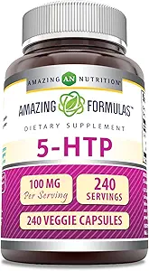 Erstaunliche Formeln 5-HTP (Hydroxytryptophan) Ergänzung | 100 Mg pro Servieren | Veggie Kapseln | Non-GMO | Gluten Free | Made in USA (1 Pack, 240 Count)