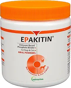 Vetoquinol Epakitin Chitosin-basiertes Phosphatbindemittel für Katzen & Hunde – Nierenunterstützungsergänzungspulver - 180g