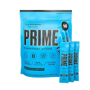 PRIME HYDRATION+ Sticks Blau Himbeere | Hydration Pulver Einzeln Servieren Sticks | Elektrolytpulver auf dem Go | 250mg BCAAs, B Vitamine, Antioxidantien | Niedriger Zucker | Koffeinfrei | Vegan | 16 Sticks