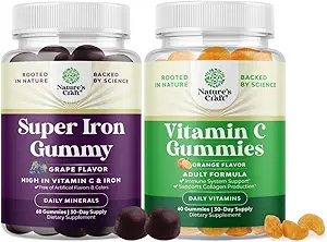 Bundle of Delicious Iron Gummies für Damen und Herren - Eisen Supplement für Damen und Herren mit Vitamin C für höhere Absorption und Kaubare Vitamin C Gummi für Erwachsene - Halal Vitamin C Immununterstützung