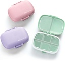 MEACOLIA 3 Pack 8 Compartments Travel Pill Organizer, Daily Pill Case Small Pill Box für Pocket Purse, Portable Pille Container Medizin Vitamin Organizer (Purple, Green, Pink)