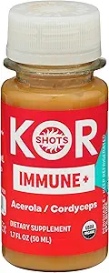 Kor Shot Acerola Ginger und Cordyceps Shot - 1.7 Fl Oz - Immune Plus - Immunsystem Booster - 533% DV Vitamin C - USDA Certified Organic - Nahrungsergänzung