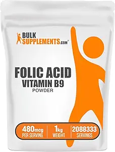 BulkSupplements.com Folic Acid Powder - Folate Supplement, Vitamin B9 - Glutenfrei, 480mcg pro Servierung, 1kg (2.2 lbs) (Pack von 1)