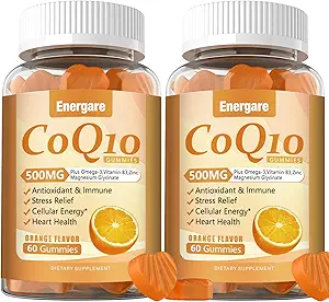 2 Packungen CoQ10 500MG Gummi - 3X bessere Absorption Coenzym Q10 Ergänzungen - Plus Omega-3, Magnesium, Vitamin B3 & Zink für Herzgesundheit, Zelluläre Energie & Antioxidans, 120 Cts