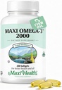 Omega 3 Supplement - Omega-3 Fish Oil 2000mg - Natürliche Quelle von EPA & DHA - Herz, Gehirn & Gelenke Gesundheit - Kosher zertifiziert Wild Caught Marine Fish - 200 Vegetarische Softgels von Maxi Health