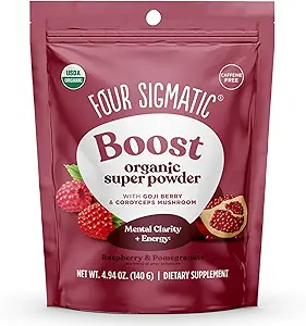 Vier Sigmatic Calm Super Powder | Bio-Superfood-Pulver mit Magnesium-Zitrat, Organischer Kamille-Extrakt und Tremella Pilz-Extrakt | Blueberry Drink Mix (4.94 oz.)