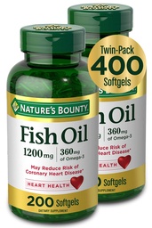 Natur Bounty Fischöl, Nahrungsergänzungsmittel mit 360mg Omega-3, unterstützt Herzgesundheit, 1200mg, 200 Softgels (Paket von 2)